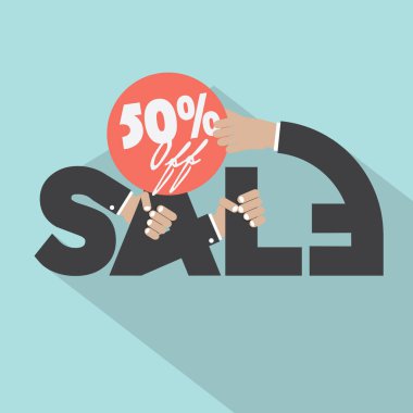 % 50 İndirimli Typography Tasarım Vektörü İllüstrasyonu.