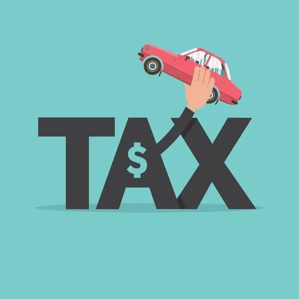 Tax Word Letter Person Holding Car Concept Paying Car Tax — Stock Vector