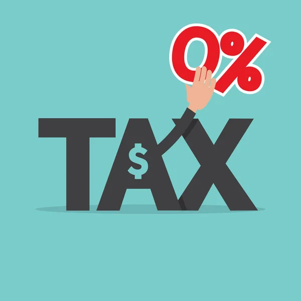 Carta Palabra Impuestos Con Una Mano Persona Sosteniendo Porcentaje Cero — Vector de stock