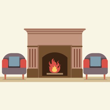 Empty Chairs And Fireplace In Living Room Interior clipart