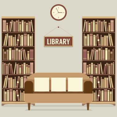 Kütüphane vektör çizim koltukta boş okuma