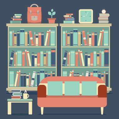 modern tasarım iç kanepe ve bookshelf