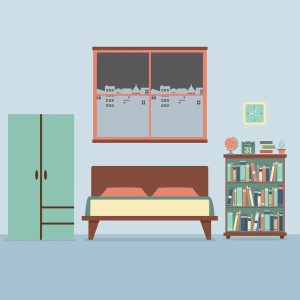 フラットなデザインのベッドルーム インテリア ベクトル イラスト — ストックベクタ