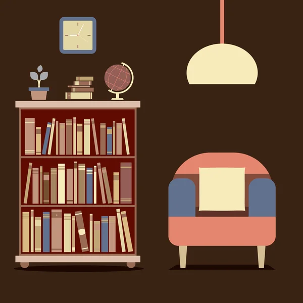 Moderne design interieur sofa en boekenkast — Stockvector