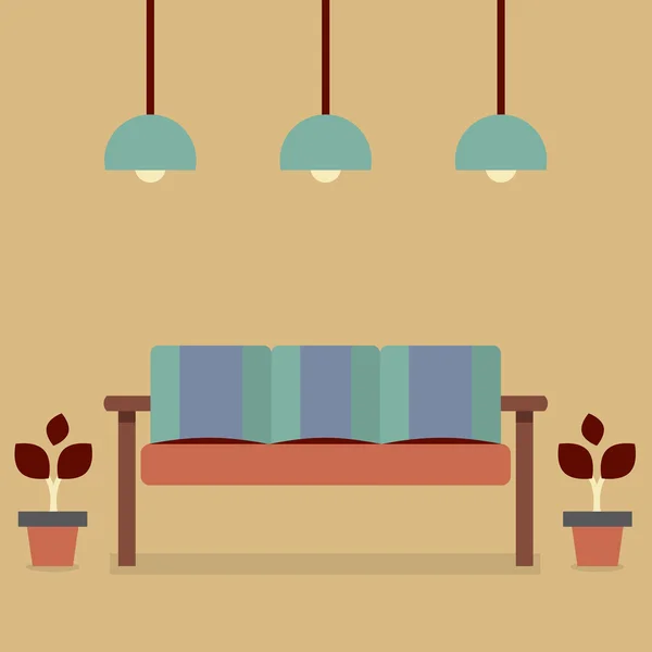 Sofá Vintage interior de diseño plano — Vector de stock