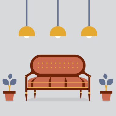 düz tasarım iç vintage kanepe vektör çizim