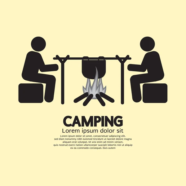 Personas con fogata Camping Symbol Vector Illustration — Archivo Imágenes Vectoriales