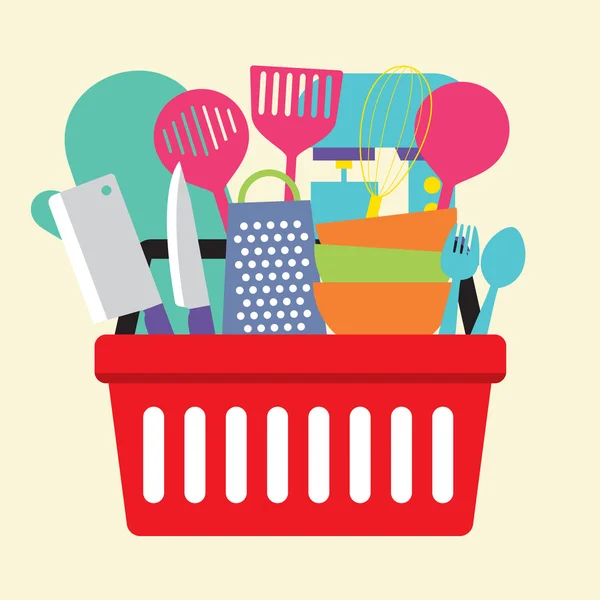 Utensílio na cesta de compras Vector Illustration — Vetor de Stock