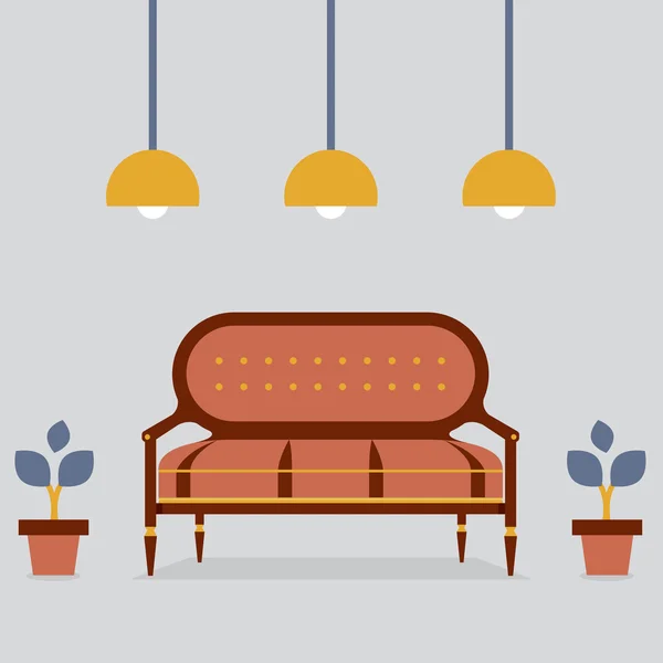 Flaches Design Interieur vintage Sofa Vektor Illustration — Stockvektor