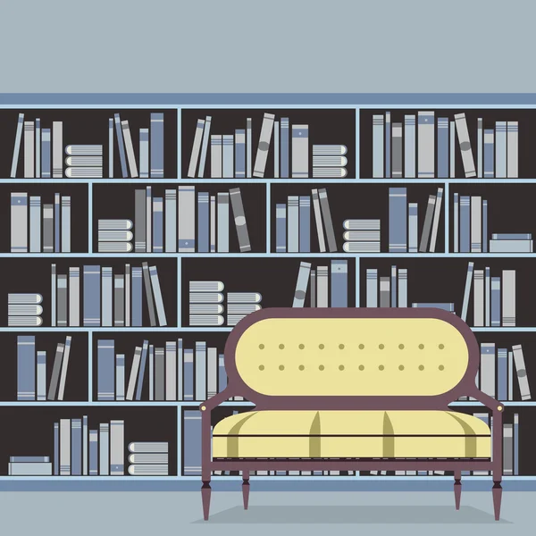 Asiento de lectura vacío frente a una librería Vector Illustration — Vector de stock