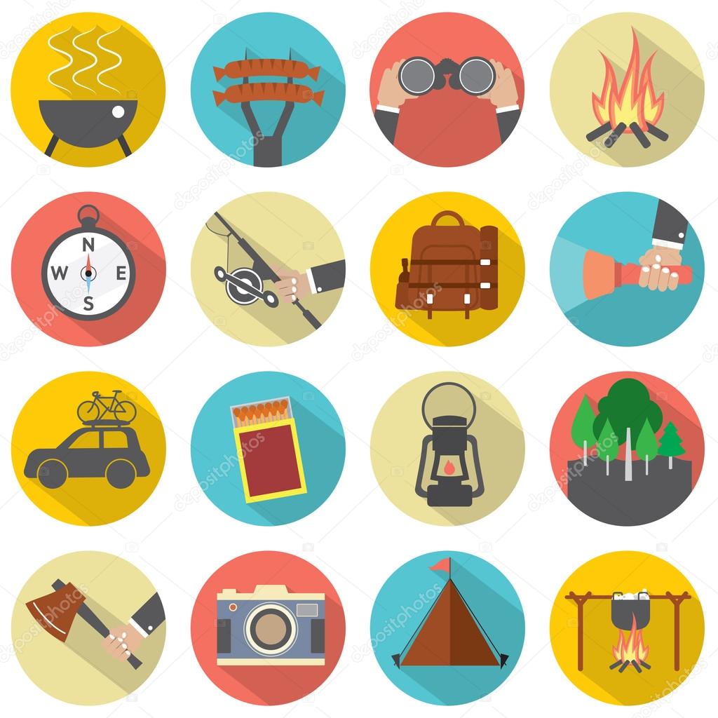 Modern Flat Design Camping And Outdoor Activity Icon Set Vector 
