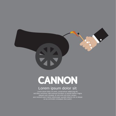 Hand With Match Fire Cannon Vector Illustration clipart