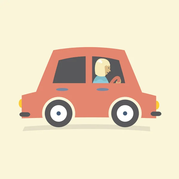 Única mulher dirigir um carro Vector Ilustração —  Vetores de Stock