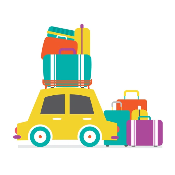 Car's Side View With Heap Of Luggages Vector Illustration — Stock Vector