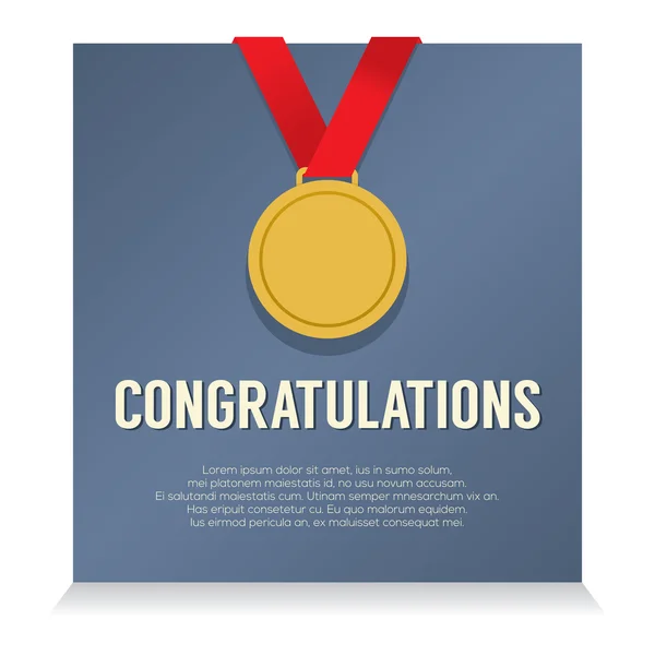 Medaglia d'oro con illustrazione vettoriale di congratulazioni Card — Vettoriale Stock