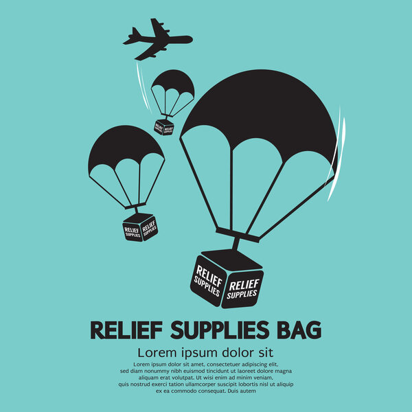 Relief Supplies Bag With Parachutes Vector Illustration