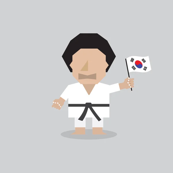 Taekwondo Man With South Korean Flag Vector Illustration — Stock Vector