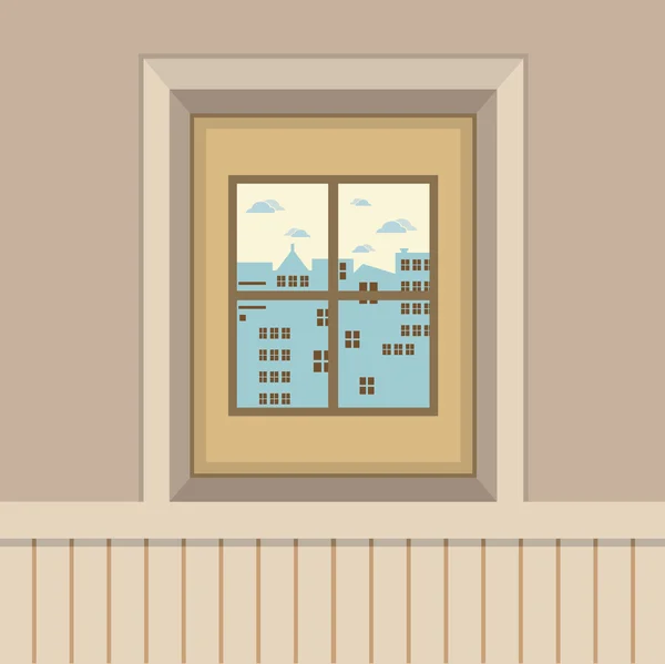 Edificios Vista a través de la ventana Vector Ilustración — Archivo Imágenes Vectoriales