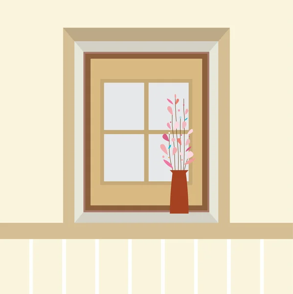 Flowers In Vase On The Windowsill Vector Illustration — Stock Vector
