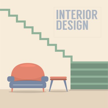 İç tasarım merdiven Sofa vektör çizim ile