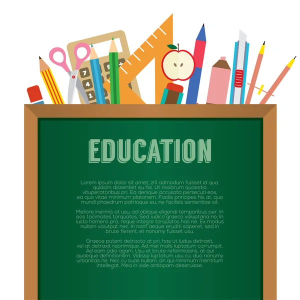 Material escolar com Chalkboard Conceito de Educação Vector Illustr — Vetor de Stock