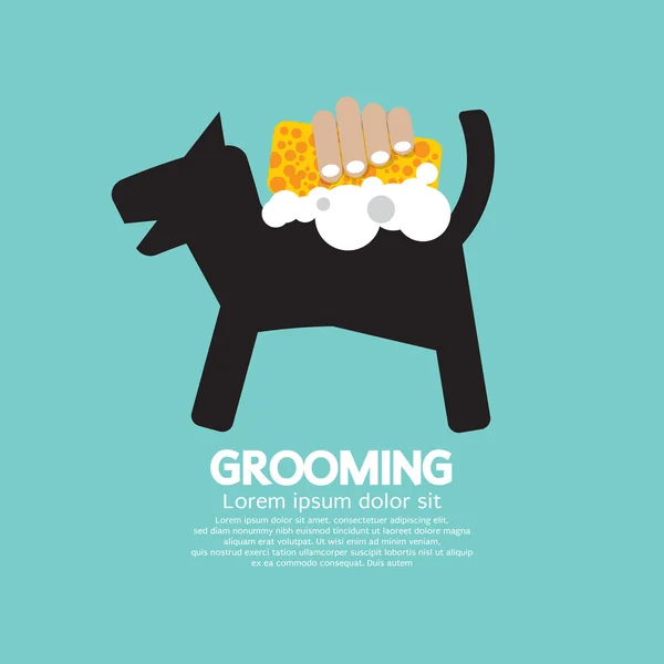 Dog Shower With Soap And Sponge Pet Grooming Concept Vector Illu — Stock Vector