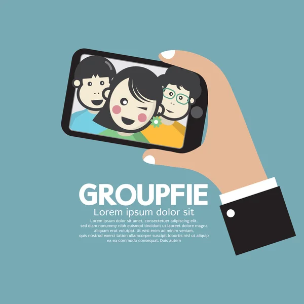Groupfie A Group Selfie Por teléfono Vector Ilustración — Archivo Imágenes Vectoriales