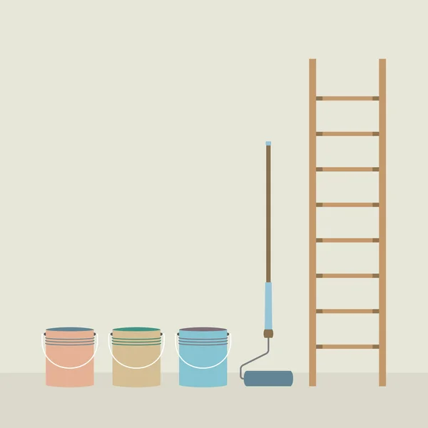 Ladder, verfroller en verf Emmers Home Improvement Vector ik — Stockvector