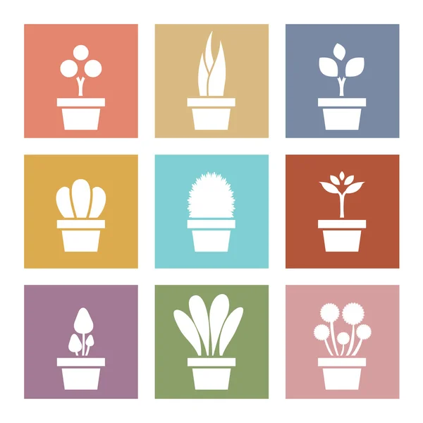 Set Of White Pot Plants Symbol Vector Illustration — Stock Vector