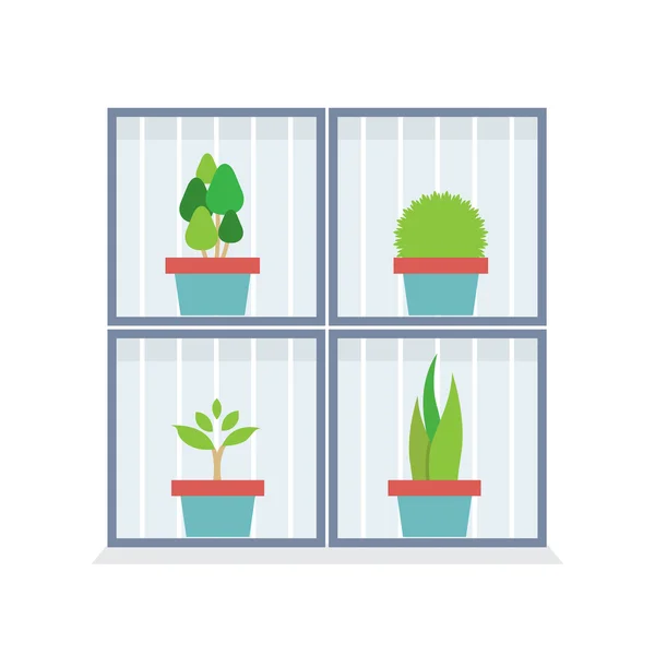 Platt Design krukväxter växter i kryssrutan vektor illustrationer — Stock vektor