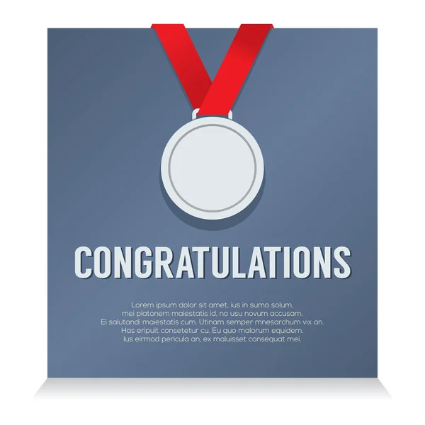 Medalla de plata con felicitaciones ilustración vector tarjeta — Vector de stock