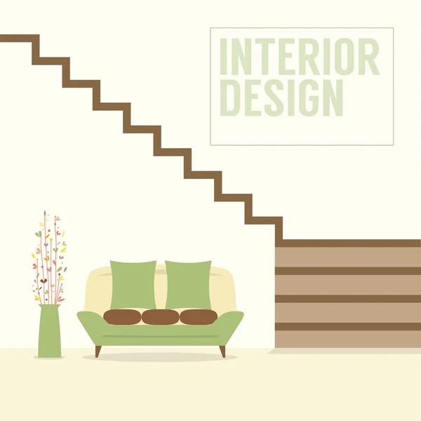 Escaleras de diseño interior con sofá Vector Ilustración — Vector de stock