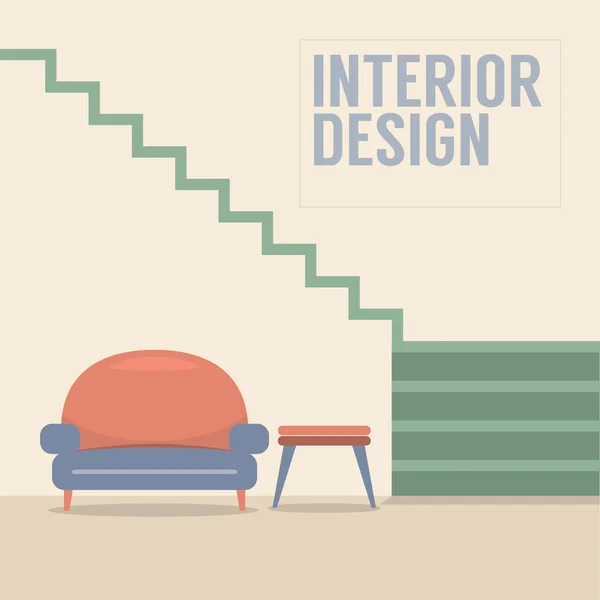 Escaleras de diseño interior con sofá Vector Ilustración — Vector de stock