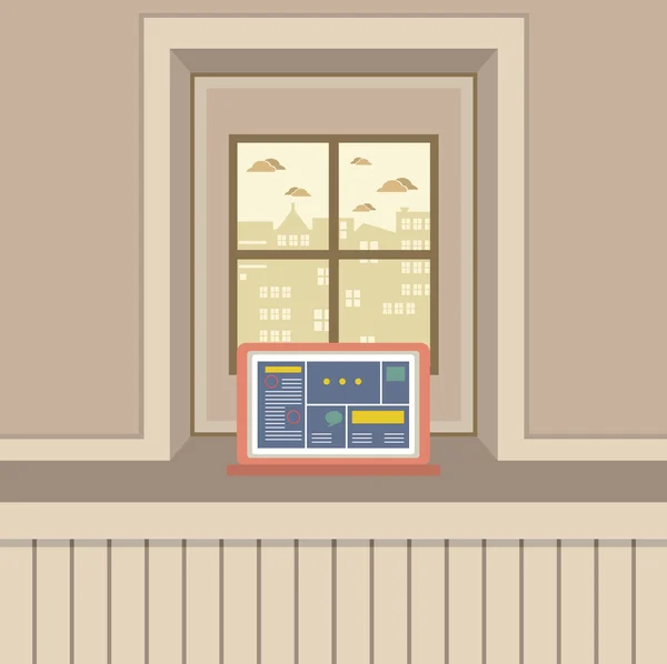 Einzelner Laptop auf der Fensterbank Vektor Illustration — Stockvektor