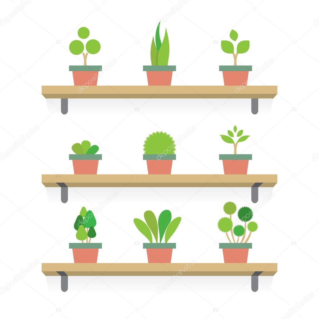 Pot Plants Gardening Concept Vector Illustration