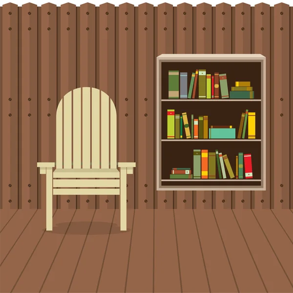 空的椅子上木墙壁及地面用书柜旁边矢量 — 图库矢量图片