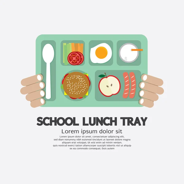 Mano tenendo una scuola pranzo vassoio vettoriale illustrazione — Vettoriale Stock