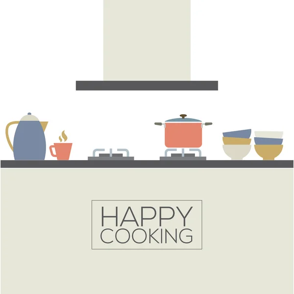 Moderno diseño plano cocina interior vector ilustración — Vector de stock