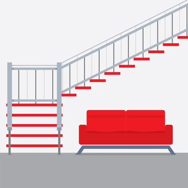 Escaleras de diseño interior con sofá Vector Ilustración — Vector de stock