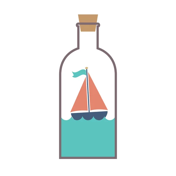 Sailboat In A Glass Bottle Vector Illustration — Stock Vector