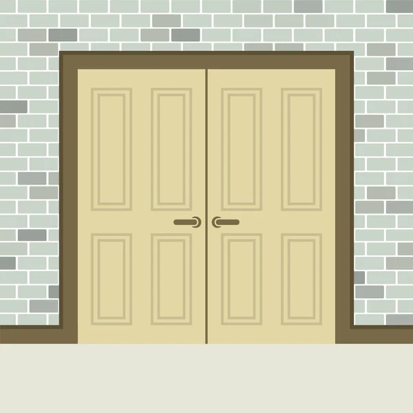 Płaska konstrukcja drewniane Podwójne drzwi ilustracja wektorowa — Wektor stockowy