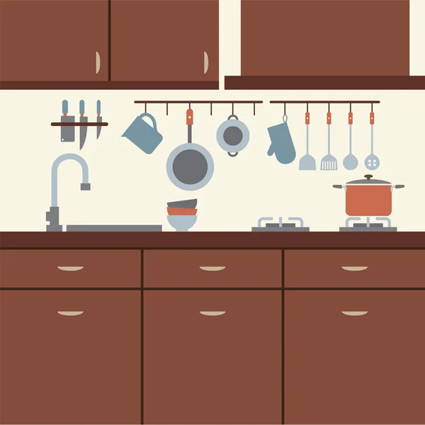 Design plano moderno cozinha interior Vector Ilustração — Vetor de Stock