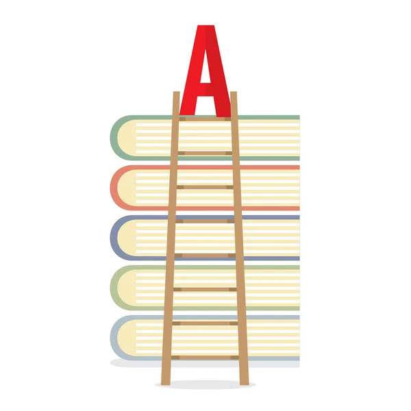 Ladder Lean On Books Toward A-Level Education Concept Vector Ill — Stock Vector