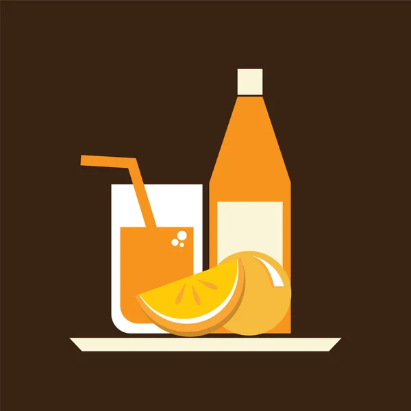 Bicchieri di succo d'arancia e bottiglia sul vassoio di servizio Vector Illus — Vettoriale Stock