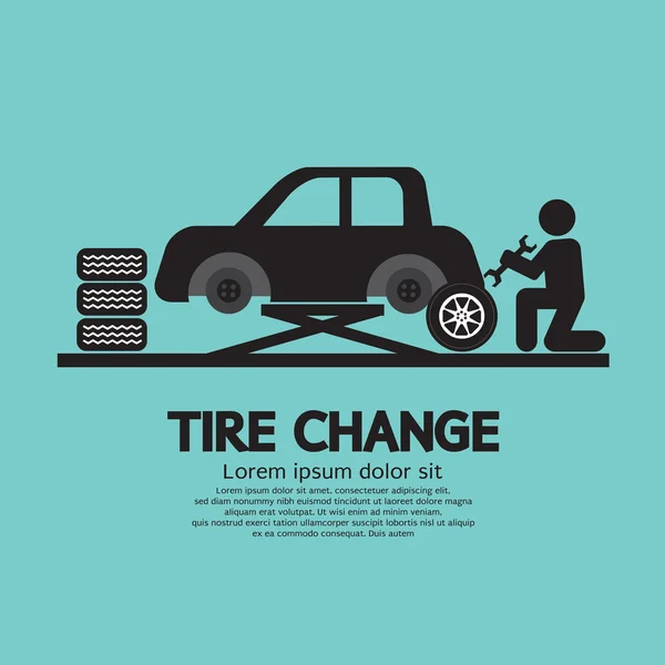 Persona que cambia el neumático de rueda de automóvil Símbolo gráfico Vector Illus — Archivo Imágenes Vectoriales