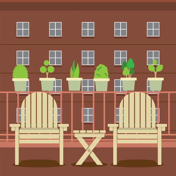 Lege tuin stoelen op het balkon vectorillustratie — Stockvector