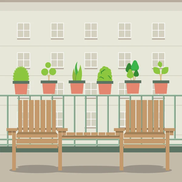 Lege tuin stoelen op het balkon vectorillustratie — Stockvector