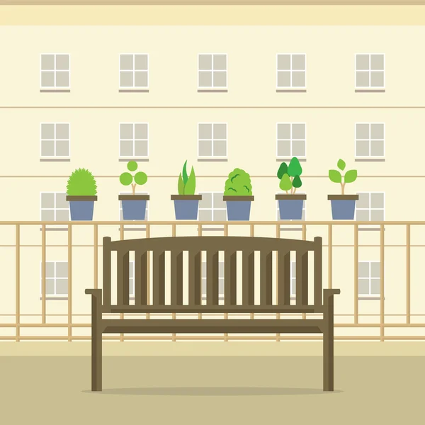 Lege houten Park leerstoel aan balkon vectorillustratie — Stockvector