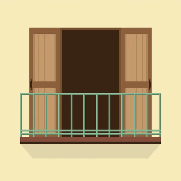 Open Doors With Balcony Vintage Style Vector Illustration — Stock Vector