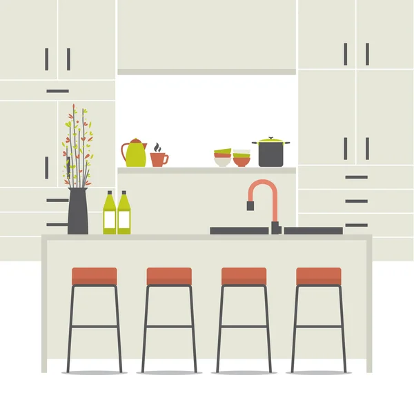 Moderno diseño plano cocina interior vector ilustración — Vector de stock
